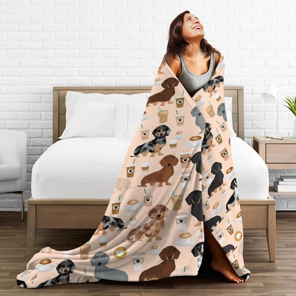 Dachshund Blankets Dogs Animal Flannel Vintage Breathable Throw Blankets for Bed Sofa Autumn/Winter