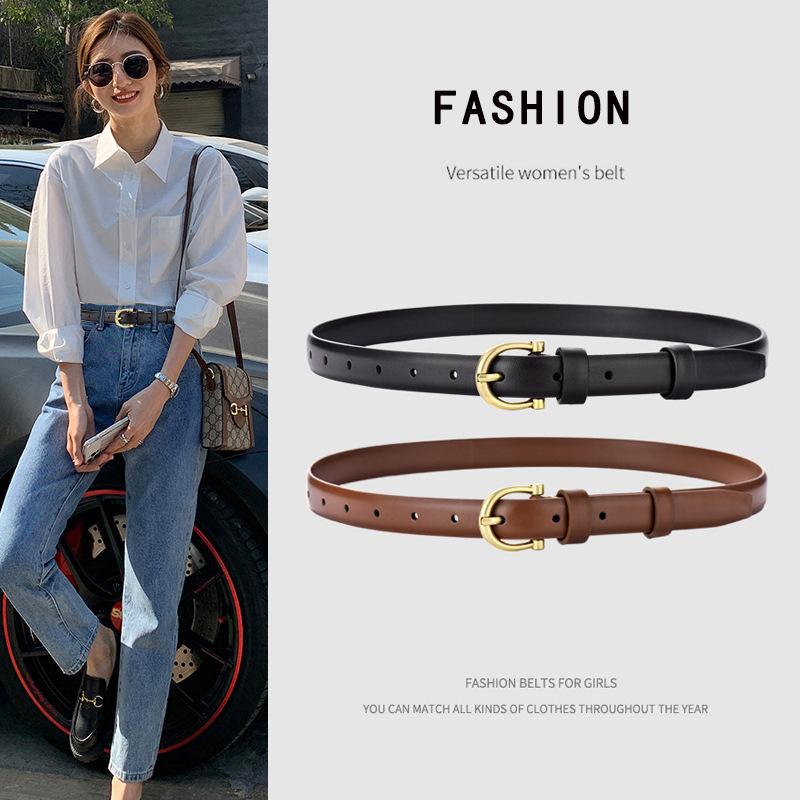Double-sided Cowhide Women's Belt Online Fashion Hand Sewing Needle Buckle Belt Jeans Belt Women