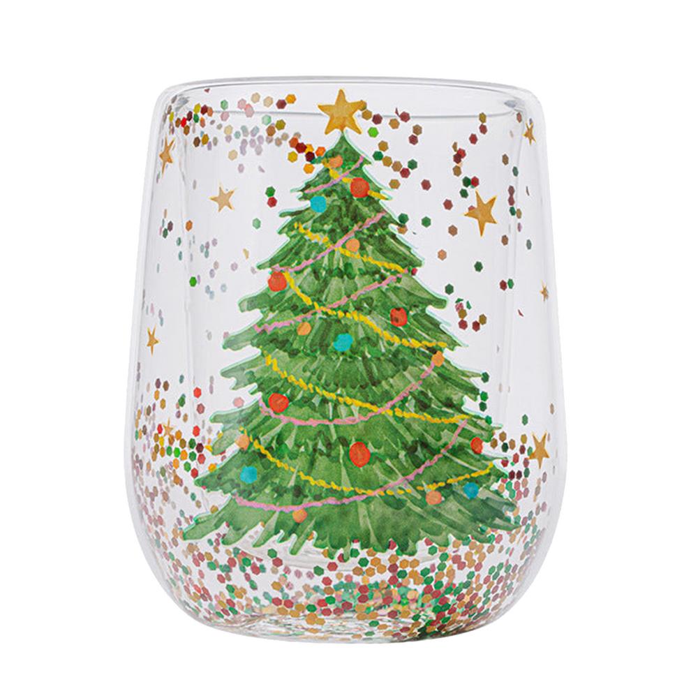 

Стаканы для питья Рождественские с двойными стенками Термостойкая кружка для питья Кофейная кружка из прозрачного стекла для чая, кофе, латте 301-400ml чистый