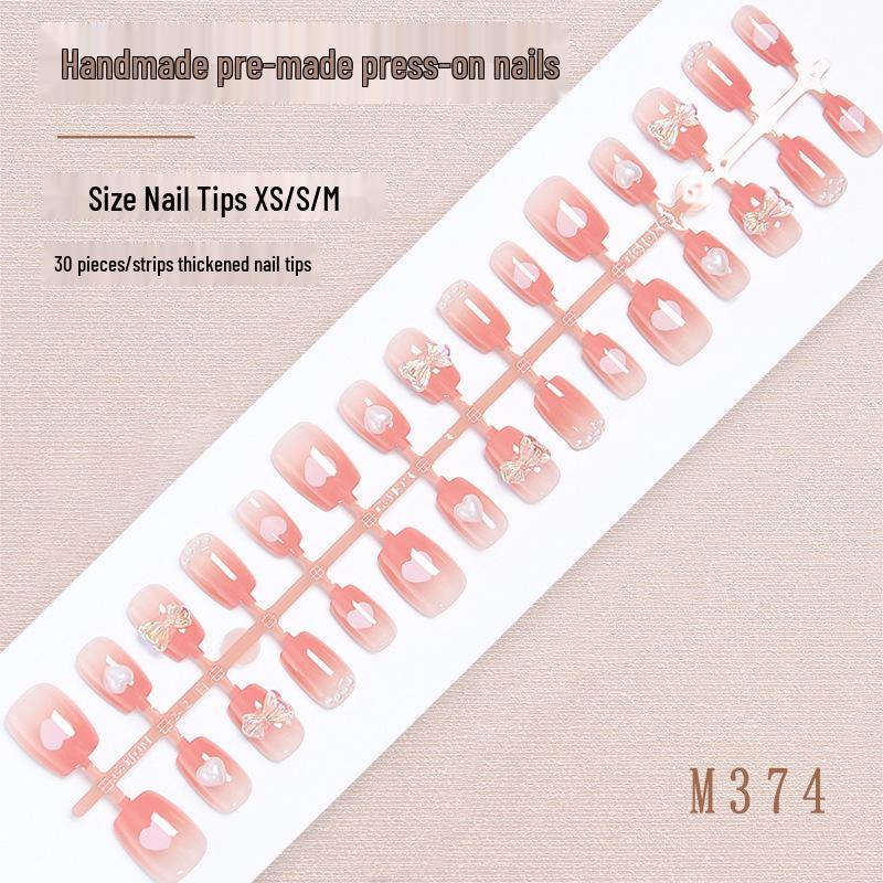 

Cute Gradient Heart & Bow Nail Stickers - Short Wearable Manicure Tips