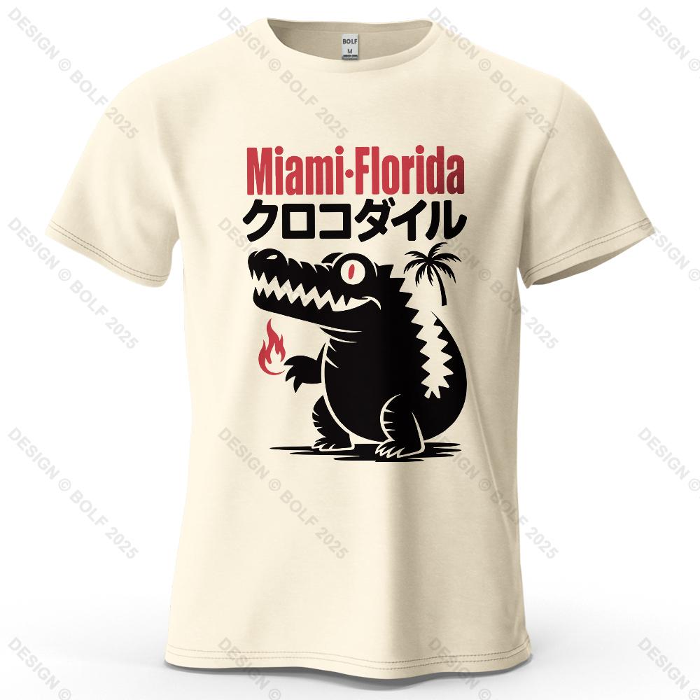 

Miami Florida Croc Lively Printed Men s T-Shirt 100% Cotton Oversized Trendy Graphic Tees for Women Tops Tees Casual Streetwear 4XL