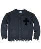 Sk8Er Rock Classic Cross Destroyed Knit Cardigan ((Dark Gray))