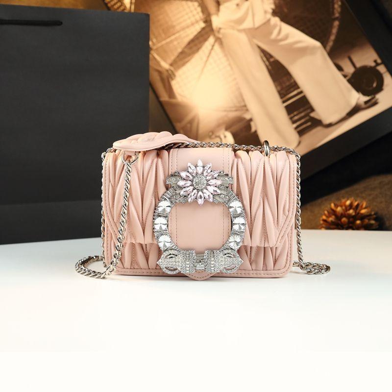 Diamond-Encrusted Rhombus Chain Bag, Genuine Leather, High-Value Light Luxury Handbag, Messenger Women'S Bag, French Tide