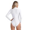 Womens Mock Neck Bodysuit Long Sleeve Leotard Solid Color Zipper Back Stretchy Gymnastics Dance Practice Wear