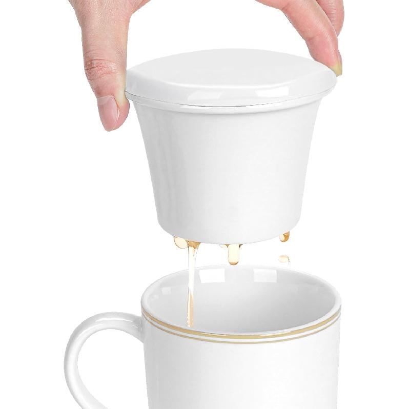 

Linkidea Керамический заварочный чайник с крышкой, Фильтр-сито для рассыпного чая, Совместим с большинством чашек с диаметром горловины 3,15 - 3,5 , Круглый Кофе