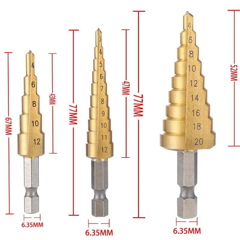 High Speed Steel Straight Groove Step Drill Bit Set, Titanium Coated Wooden Metal Hole Milling Cutter Core Drill Bit Set
