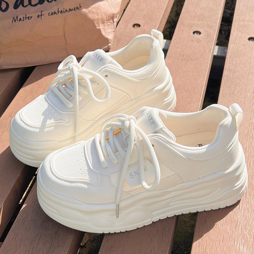 Women's White Versatile Thick-Soled Sneakers - Summer Shoes Match Skirt & Wide-Leg Pants, Style XY-A622.