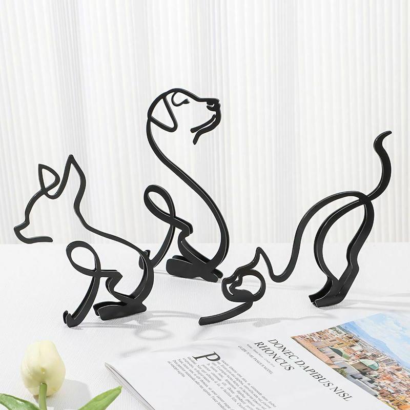 Metal Home Office Dogs Statue Modern Abstract Art Sculpture Ornaments Decoration