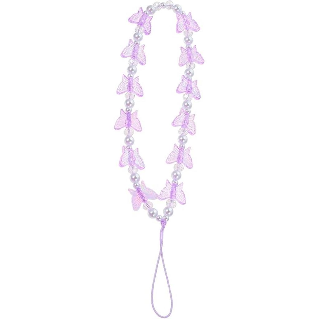 SOIMISS Crystal Cell Phone Lanyard Butterfly Beaded Phone Charm Colorful Phone Chain Phone Wrist Strap for Phone Camera Flashlight Blue