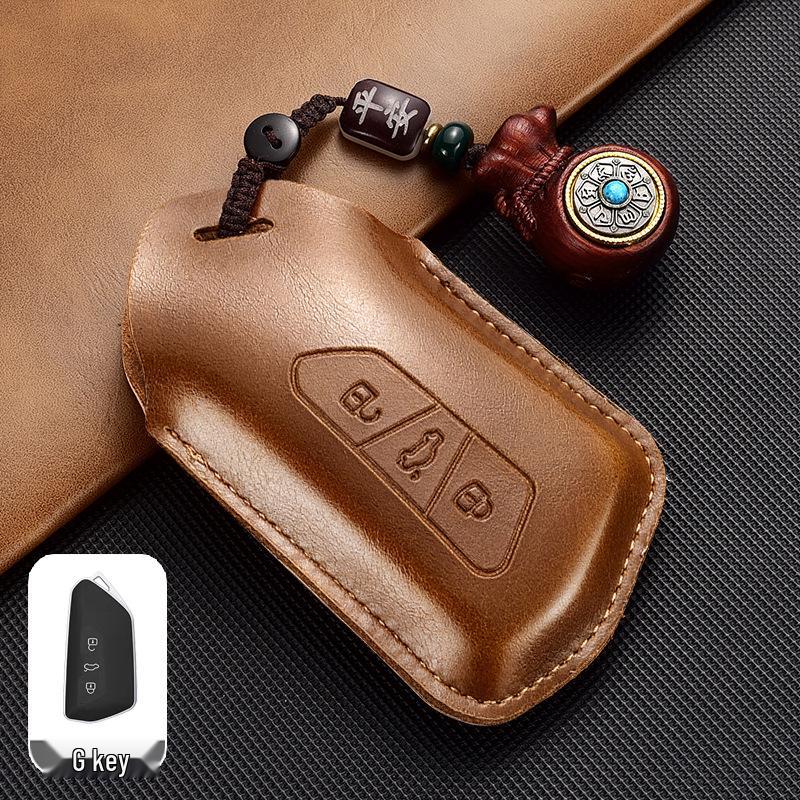 Leather Key Case for Volkswagen Models: T-Cross, Lavida, Lamando, Bora, Tiguan, Sagitar, Polo, Magotan, Passat, Tharu