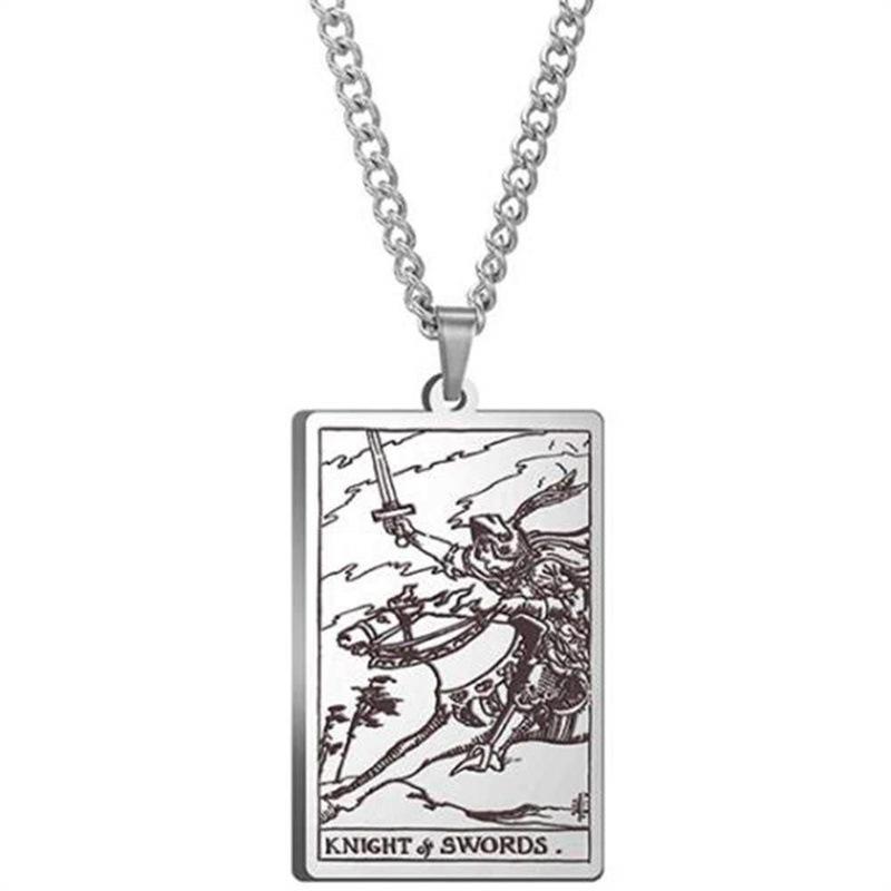 Tarot Stainless Steel Necklace Men'S Hip Hop Personality Retro Square Pendant Sweater Necklace
