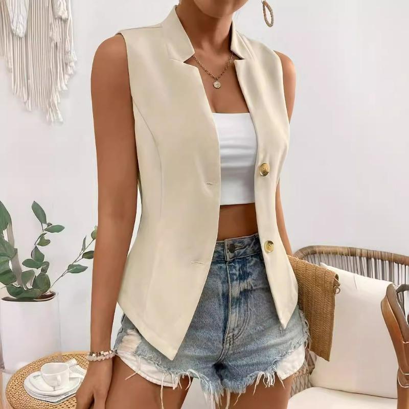 Fashion V-Neck Sleeveless Cardigan Women Suit Shirt Vest V Neck Jacket Slim Fit Office Vests Casual Solid Color Female Tank Top Elegant Clothing