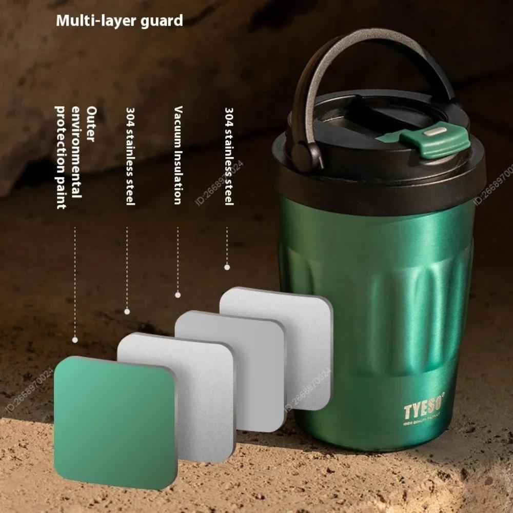 Tyeso 500ml Vintage Stainless Steel Vacuum Insulated Coffee Cup Portable Travel Thermos Mug with Handle Design for Daily Use
