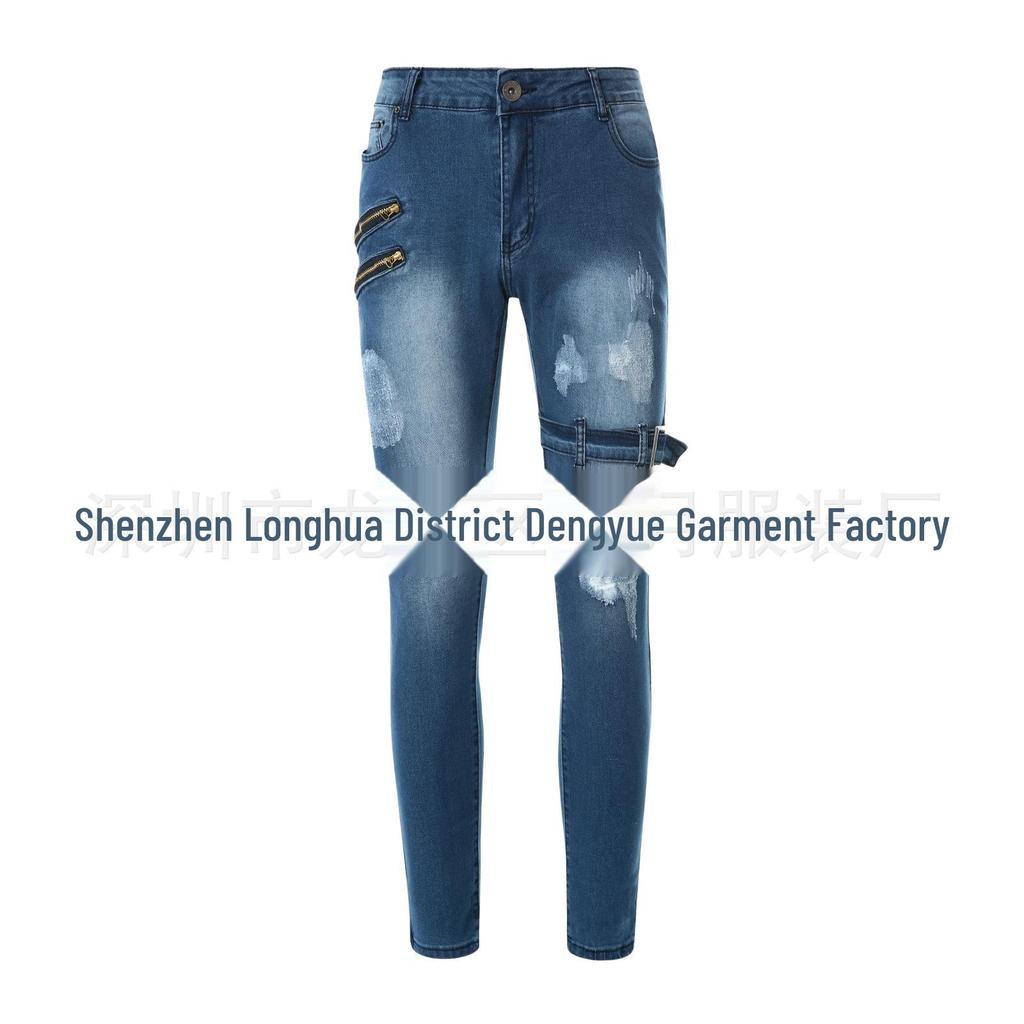 2022 European and American Motorcycle Style Stretch Skinny Jeans