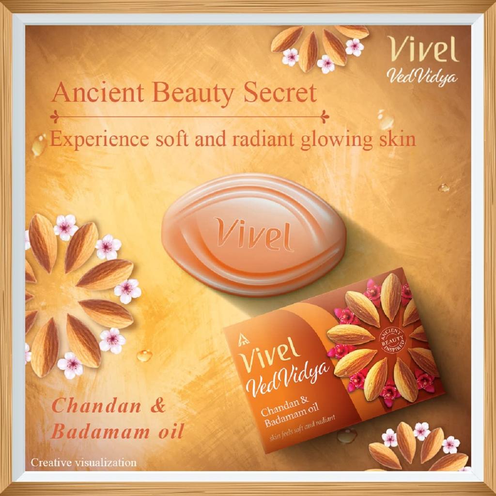 Vivel VedVidya Luxus-Packung mit 3 Hautpflegeseifen für weiche, gleichmäßig getönte, klare, strahlende und strahlende Haut, geeignet für alle Hauttypen, 100 g Packung mit 3 Stück