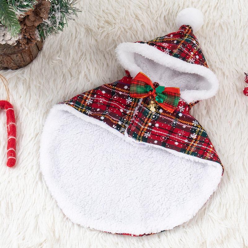 Custom Designed Festive Dog Cape Hood Cute Winter Comfortable Christmas Plaid Sherpa Lining Eco-Friendly Personalized Polyester