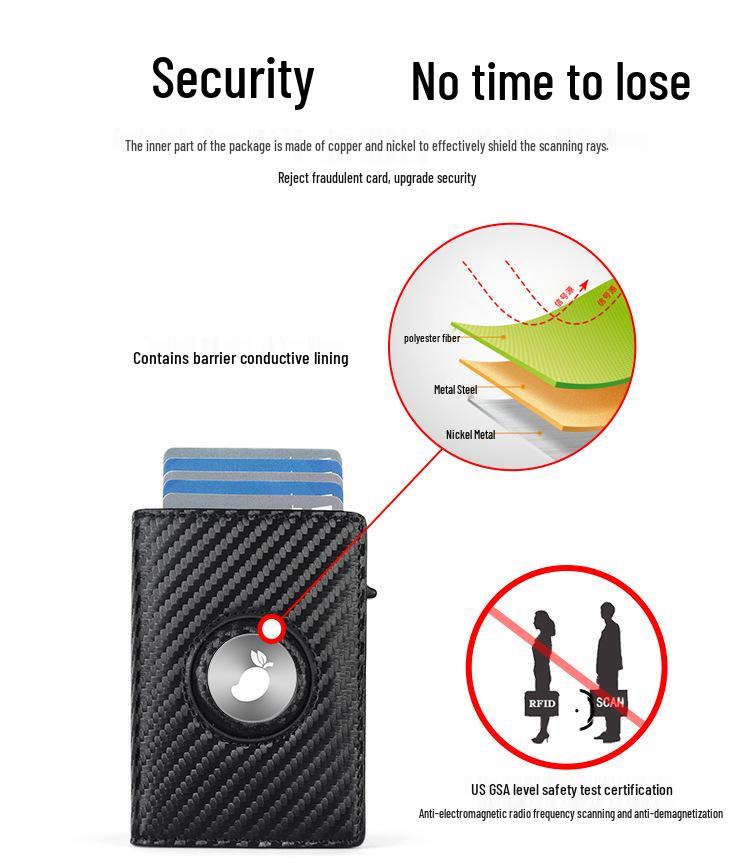 RFID-Blocking Carbon Fiber Airtag Wallet: Tri-fold Leather Anti-theft Card Holder for Men