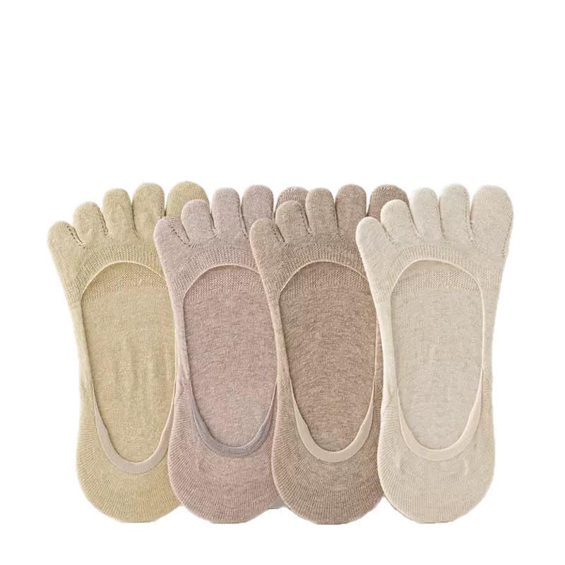 Damen Baumwoll Fünf-Finger Bootssocken: Sommer Dünn, Geruchshemmend, Fersenhaltend, Tief geschnitten, Nahtlos, Unsichtbare Zehensocken.
