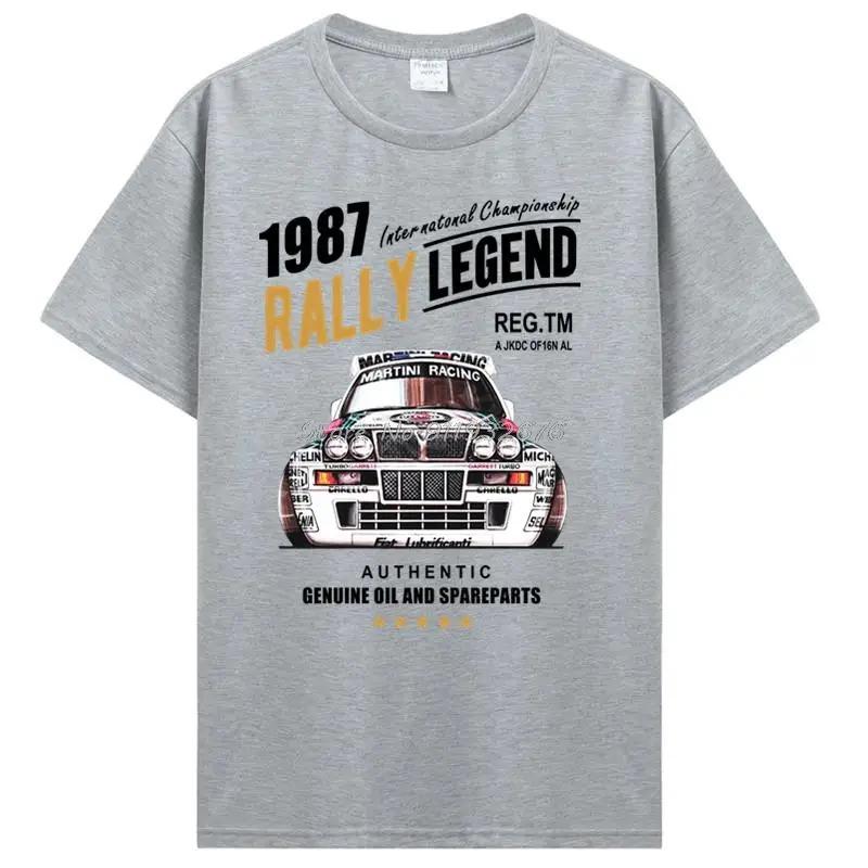 T-shirt Bianca Vintage a Maniche Corte con Stampa Grafica della Leggenda del Rally del Campionato Internazionale 1987 Lancia Rally Car Martini Racing