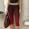 Women Milk Silk Gradient Print Casual Pants Mid Waist Stretchy Slim Fit Cropped Length Soft Lightweight Bottoms for Daily Wear
