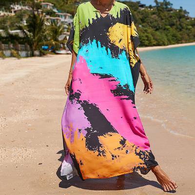 Vestido caftán playero holgado con contraste de talla grande para mujer