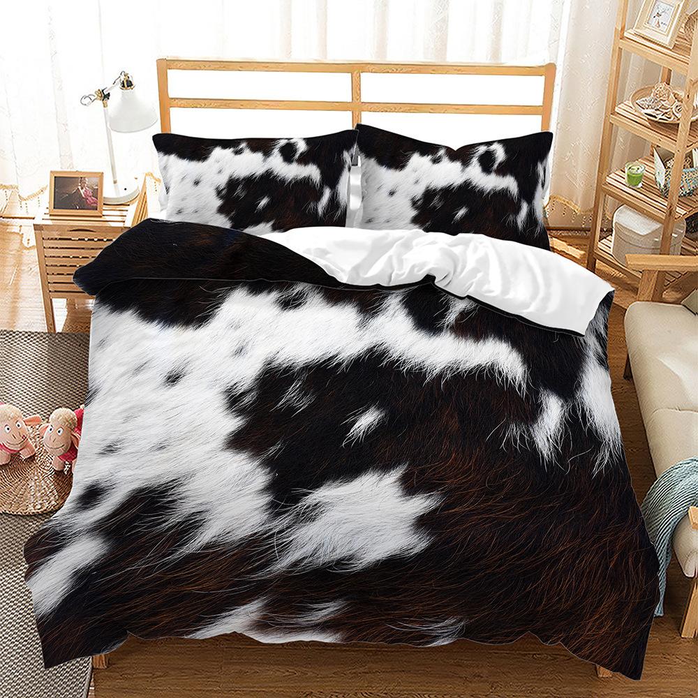 Three-Piece Animal Texture Cowhide Quilt Cover Digital Printing Kit Bedding