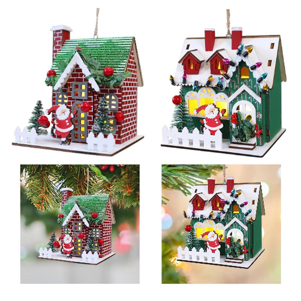 Christmas Wooden House Ornament Buildings Gift Hanging Decor Santa Elements, Miniature for Home Office, Wall Festival Window