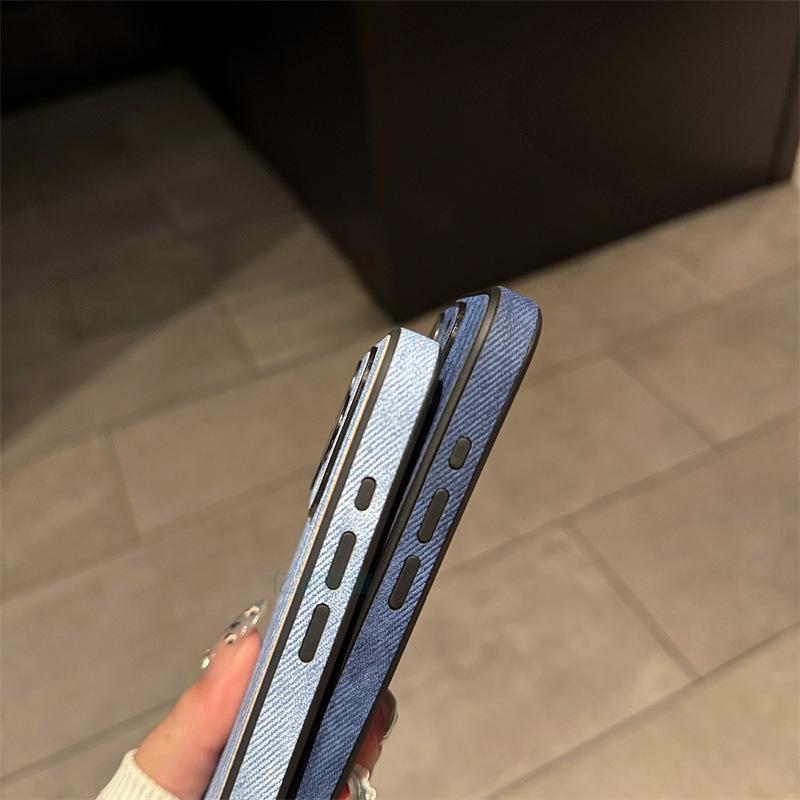 Side sticker denim pattern is suitable for iPhone17pro mobile phone case Apple 16pro solid color 15pro with lens film 14p.