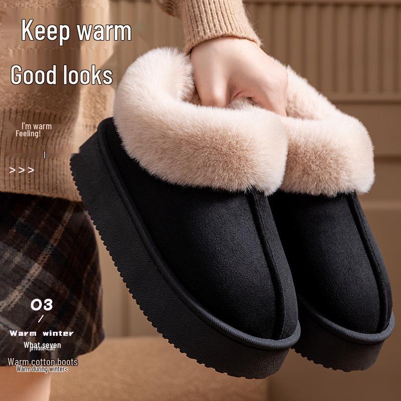 2025 Damen Wasserdichte Wildleder Pelzige Baumwollpantoffeln - Herbst/Winter Indoor Heimgebrauch