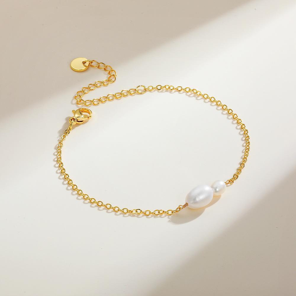 18K Gold Size Oval Imitation Pearl Bracelet Clip Gold Bead Stainless Steel Chain Adjustable Hand Jewelry