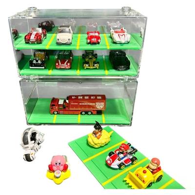 [Kurashi No Shoten] Miniature Car Parking Garage Storage, Set of 2, Holds 16 Cars Total, Stackable Collection Case, Transparent Display
