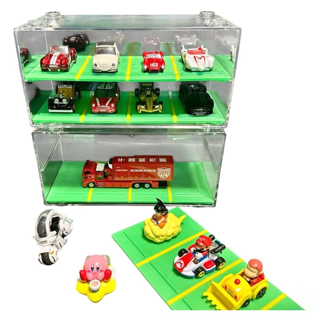 

[Kurashi no Shoten] Miniature Car Parking Garage Storage, Set of 2, Holds 16 Cars Total, Stackable Collection Case, Transparent Display