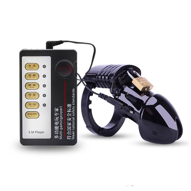 Electric Shock Chastity Cage Cock Cage Plastic Male Chastity Device Sex Toys Penis Cage With Host Vibrating Cock Ring For Men