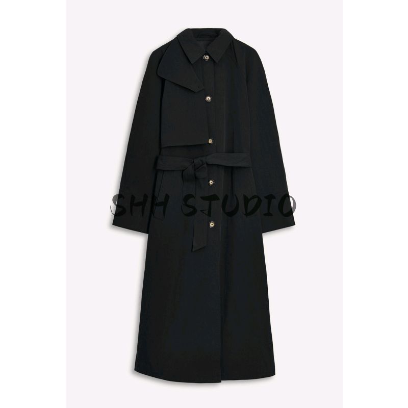 Summer Women's Sports Series Cotton Blended Lapel Long Sleeve Bowknot Belt Minimalist Trench Coat 1255767