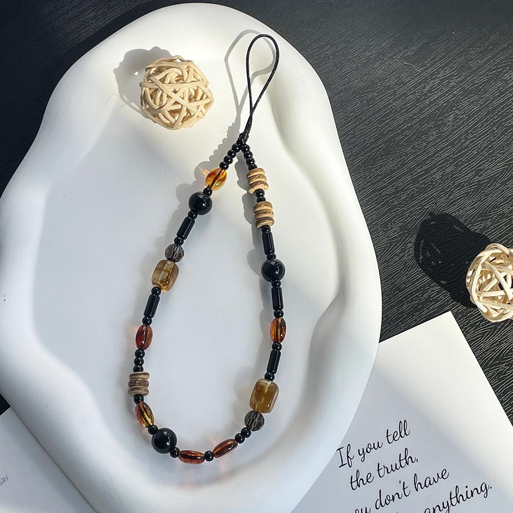 New Autumn and Winter Warm Color New Chinese Style Medela Color Retro Smudged Coffee Beans Short Mobile Phone Chain