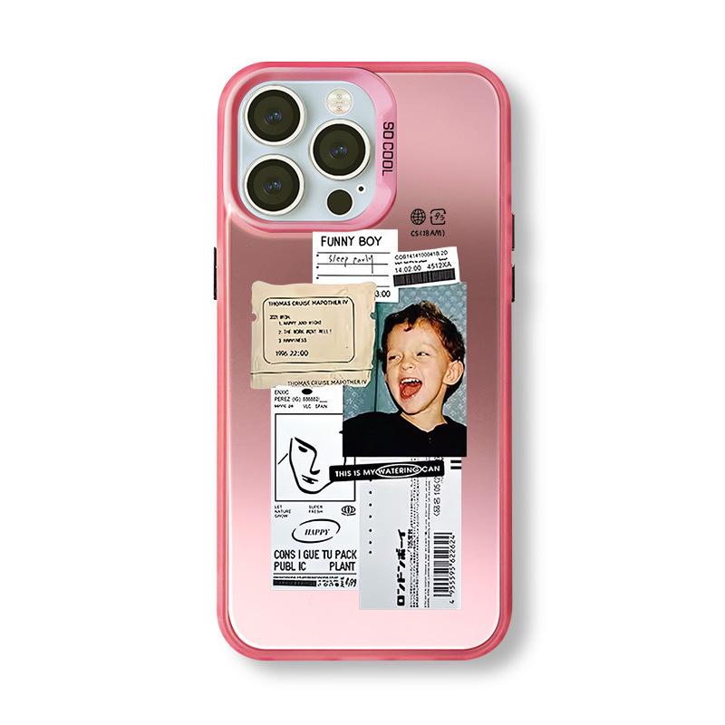 Srebrne Etui do iPhone'a 15/16 w Stylu Americano z Transgranicznym Niszowym Wzorem 13/14