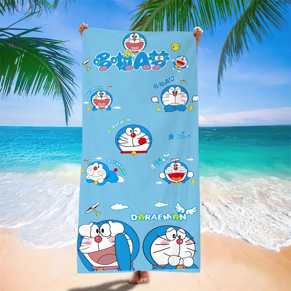 Doraemon Beach Towel Cartoon Cute Printed Bath Towel Microfiber Robotic Cat Swimming Quick Dry Comfortable Soft Beach Towel