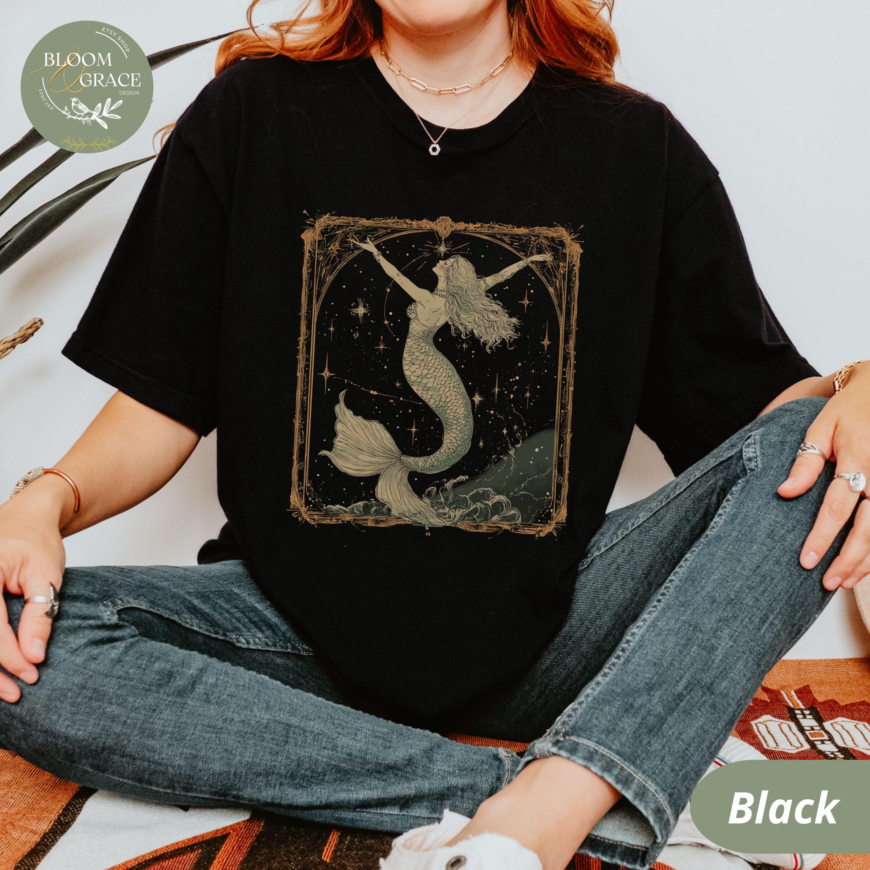 

Summer Womens Vintage Mermaid Graphic TShirt Cotton and Breathable Short Sleeve Streetwear Oversized Loose Casual S