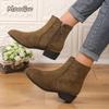 Fashion Vintage Women Suede Ankle Boots Fashion Elegant Pointed Toe Shoes Autumn Thick Middle Heel Solid Women's Short Booties Size36 40