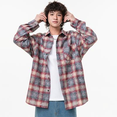 Neues japanisches mittellanges Hemd für den Frühling für Herrenmode-Trend, lässiges Karomusterhemd