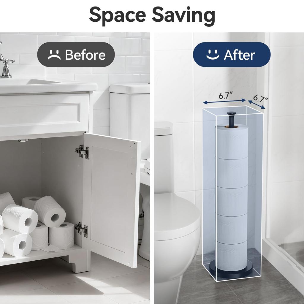 Toilet paper holder stand (with reserve function), freestanding spare roll storage holder, stainless steel, modern design.