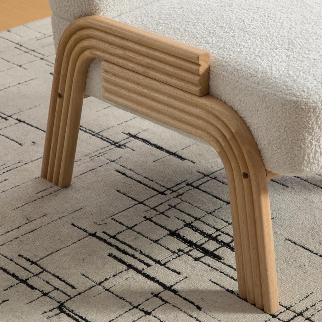 Scandinavian Fabric Lounge Chair – Soft Chenille Fabric and Sturdy Wood Frame, Ideal for Living Room & Bedroom-Ivory