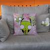 Green Invader ZIM Pillow Case Square Double-Sided Printing Short Plush Sofa Cushion Cover Bedroom Bedside Pillow