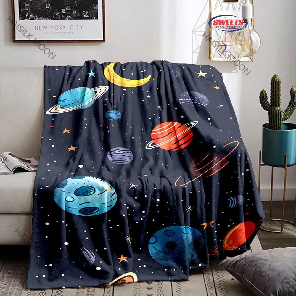 Cartoon Universe Planet Blankets for Couch Chair Sofa, Soft Warm Blankets for Women Men, Room Decor Blankets for All Seasons