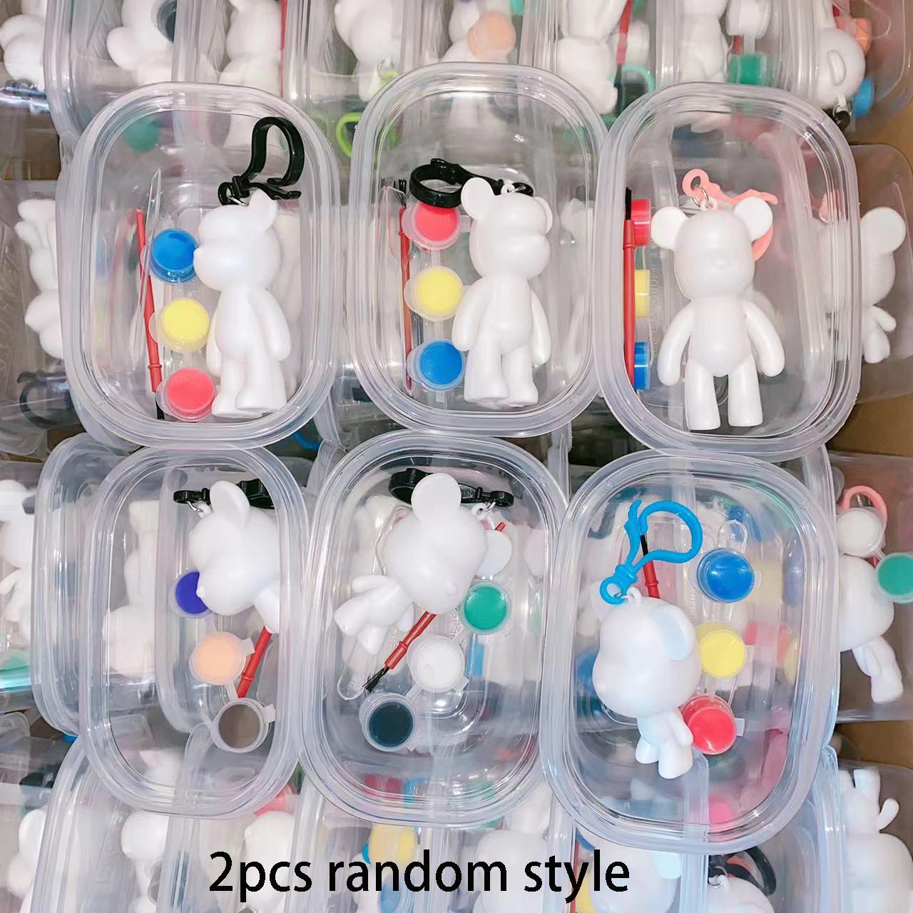 

2/4pcs Kids DIY Craft Kit Fluid Bear Painting Art Toy with Violent Bear Keychain, Creative Doodle Gift Set (Random Style)