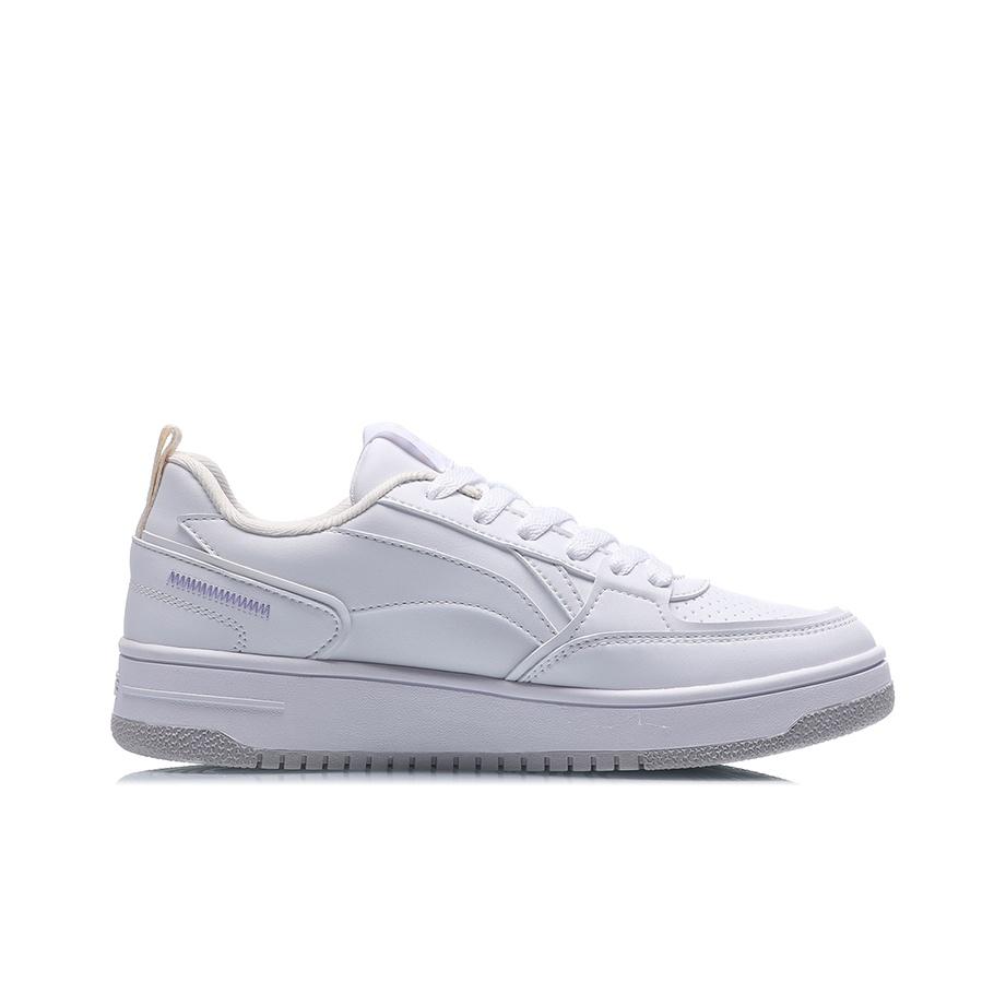 Li Ning Sports Lifestyle Series Durable Breathable Low-Top Skate Shoes Women Sneakers White Purple AGCQ544-2