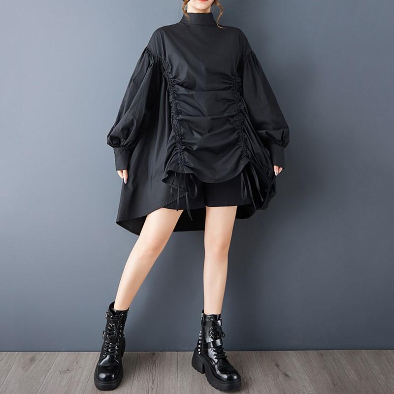 Long Sleeve Plus Size Black Vintage New In Dresses for Women Spring Autumn Casual Loose Mini Short Dress