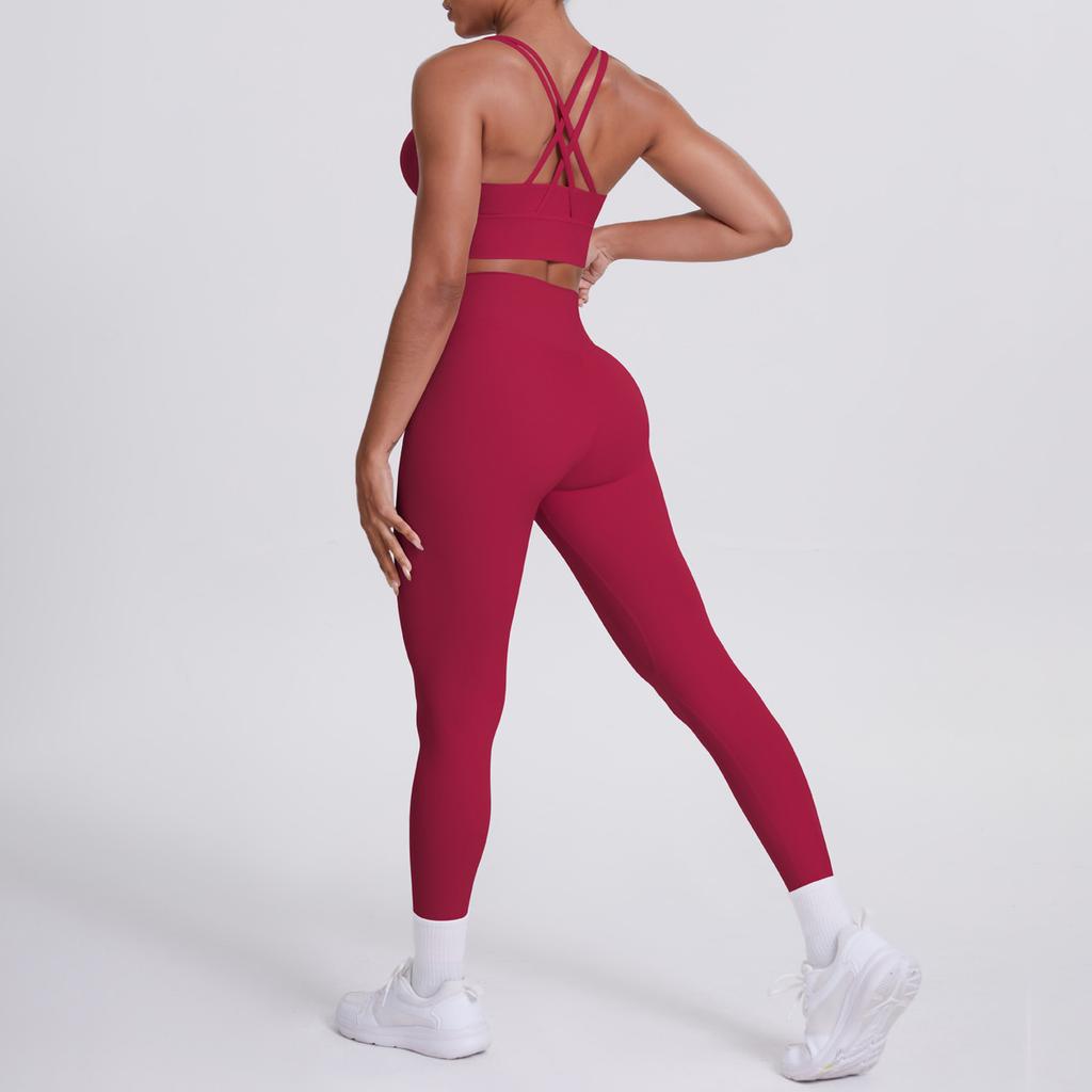 Nude Brushed Cross Back Bra, Casual Sports, Hip Lifting Pants, Fitness Yoga Suit, Two-piece Set