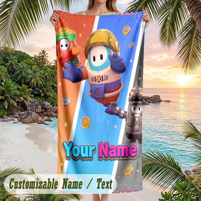 Fall Guys Beach Towel, Personalized Custom Text, Quick Dry Soft Large Towel For Swimming Pool Travel