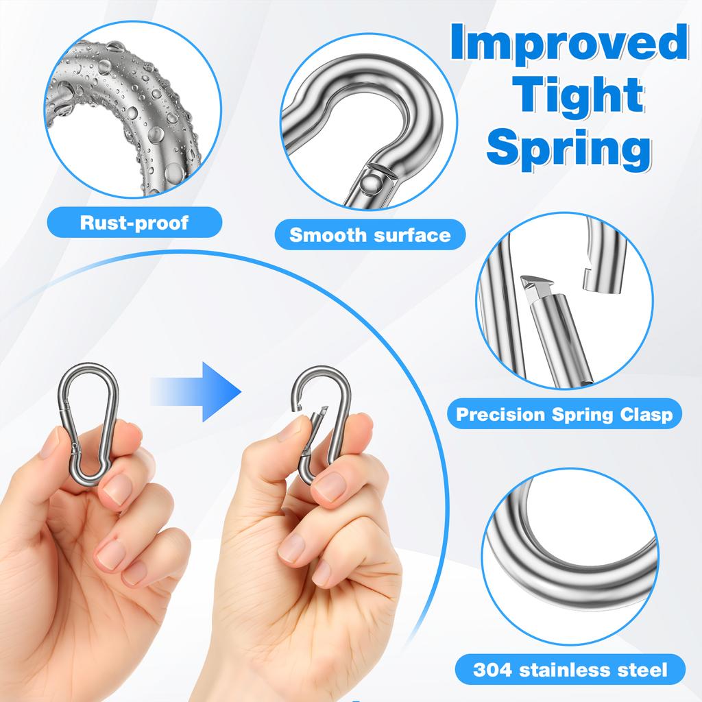 50Pcs Carabiner Clip Mini Metal Carabiner Clip 304 Stainless Steel Spring Snap Carabiner M5 Quick Link Lock Ring Buckle Keychain